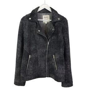 Dylan Fleece Lined Heathered Black Asymmetrical Zip Front Jersey Moto Jacket XS‎